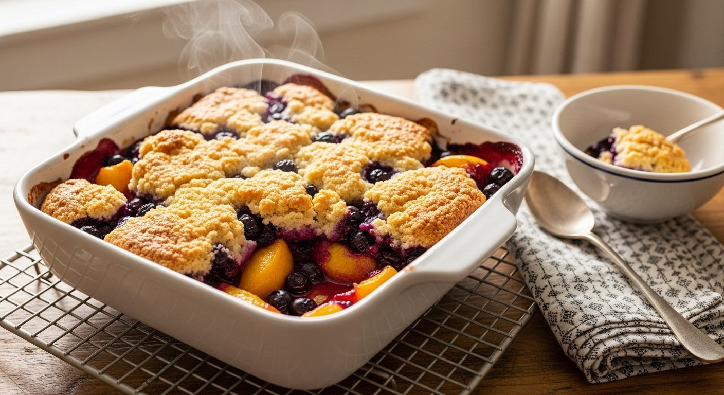 Freshly Baked Peach and Blueberry Cobbler
