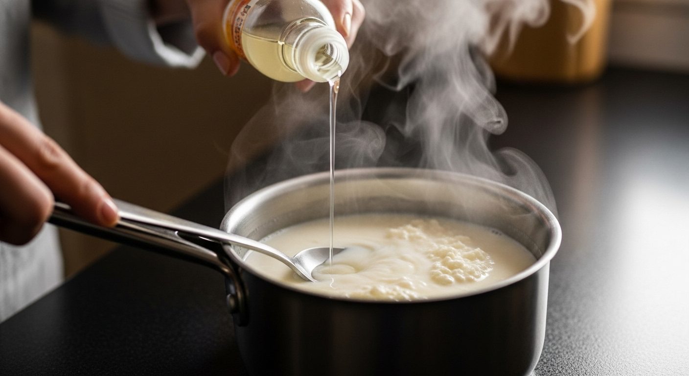Making Cottage Cheese by Adding Vinegar to Milk