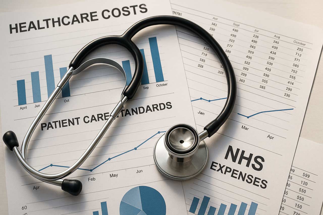 Healthcare finance documents and stethoscope showing cost of poor care – Curtis Legal