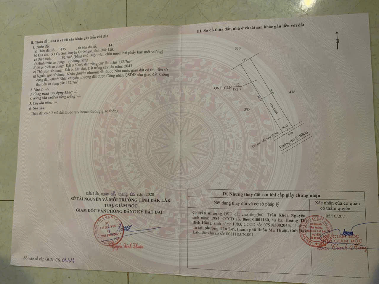 Bán đất 192m² có 60m² thổ cư ngang 5m giá 490 triệu