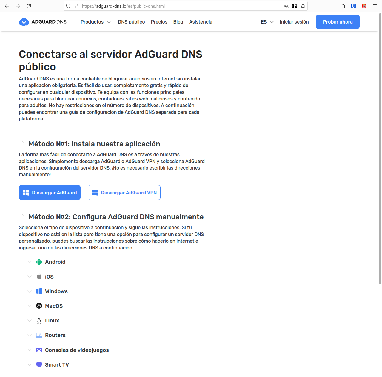 captura de la web de AdGuard con el listado de instrucciones