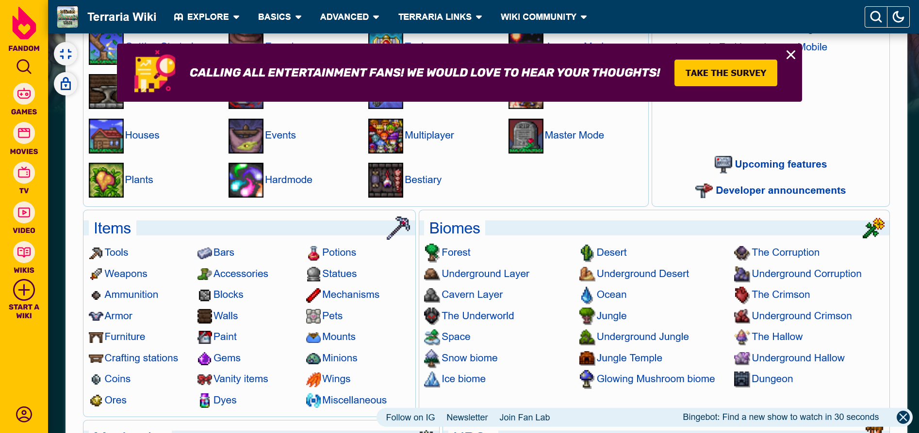 Screenshot of the official Terraria wiki as of 2022-01-19