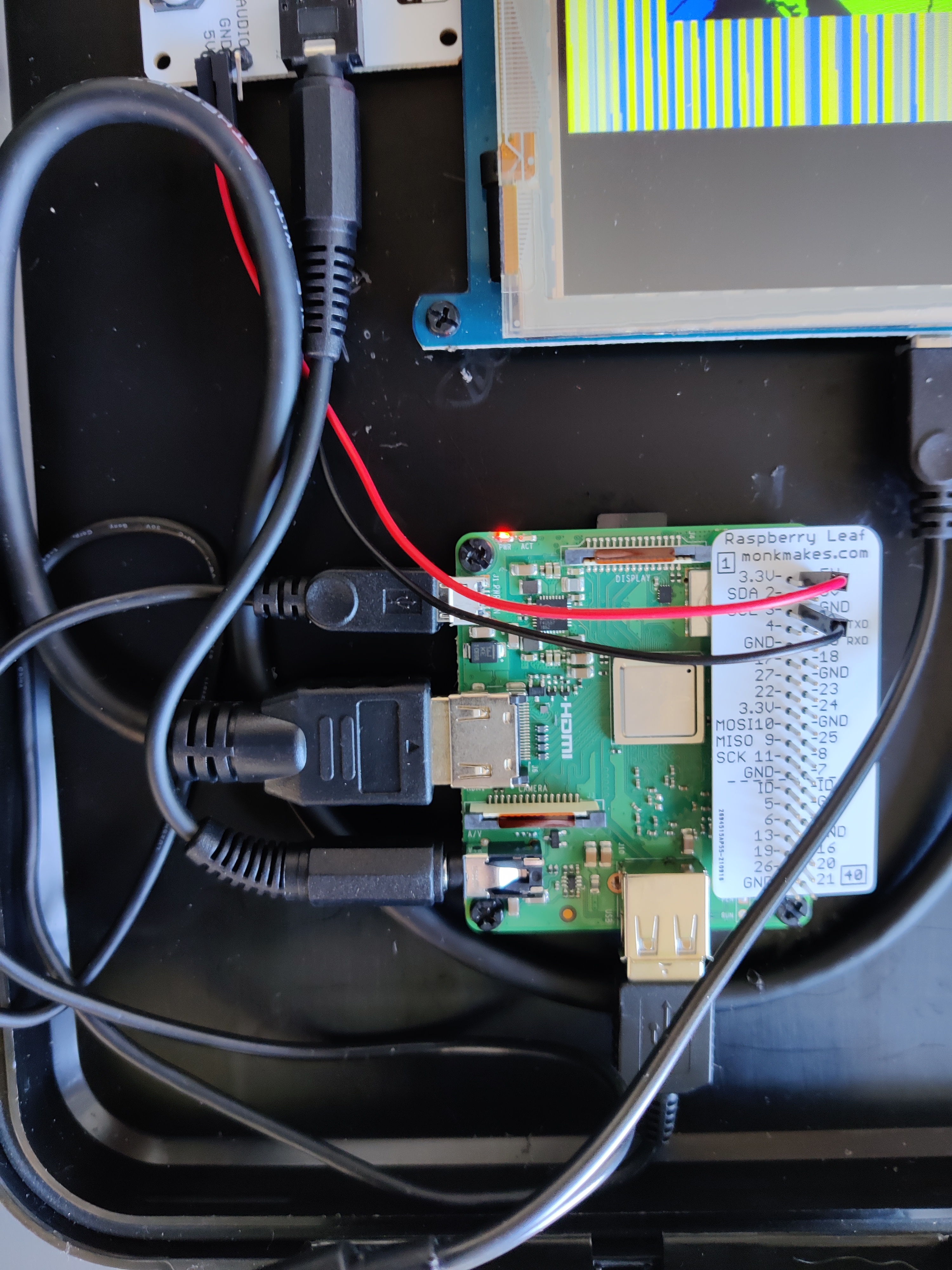 A close-up of the Raspberry Pi and the wiring
