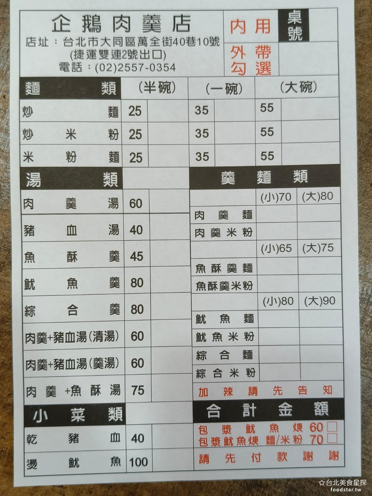 企鵝文肉羹店 企鵝文肉羹店菜單 企鵝文肉羹店推薦 大同區美食 大同美食 雙連美食 台灣小吃 肉羹 《企鵝文肉羹店》菜單品項看起來很多,但其實就是幾種主要食材的排列組合。羹湯類有肉羹、生魷魚羹、魚酥羹、綜合羹、肉羹加魷魚,也能換成魚酥羹,可以選擇加麵或加米粉,也能單喝湯。 @台北美食星探