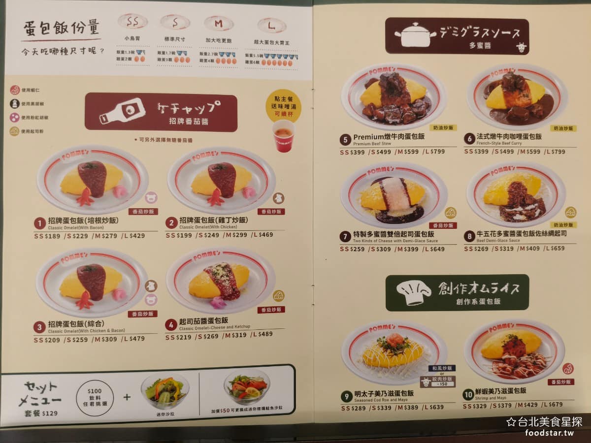 蘋果樹蛋包飯 ポムの樹南港LaLaport店 ポムの樹南港LaLaport店菜單 價位大約落在 300 到 500 元之間,以百貨公司美食街的水準來說,算是中價位,因為選項實在太多,容易讓人猶豫太久。店家特地整理了 Top 7 人氣排行榜,選擇困難的人可以直接參考。 @台北美食星探