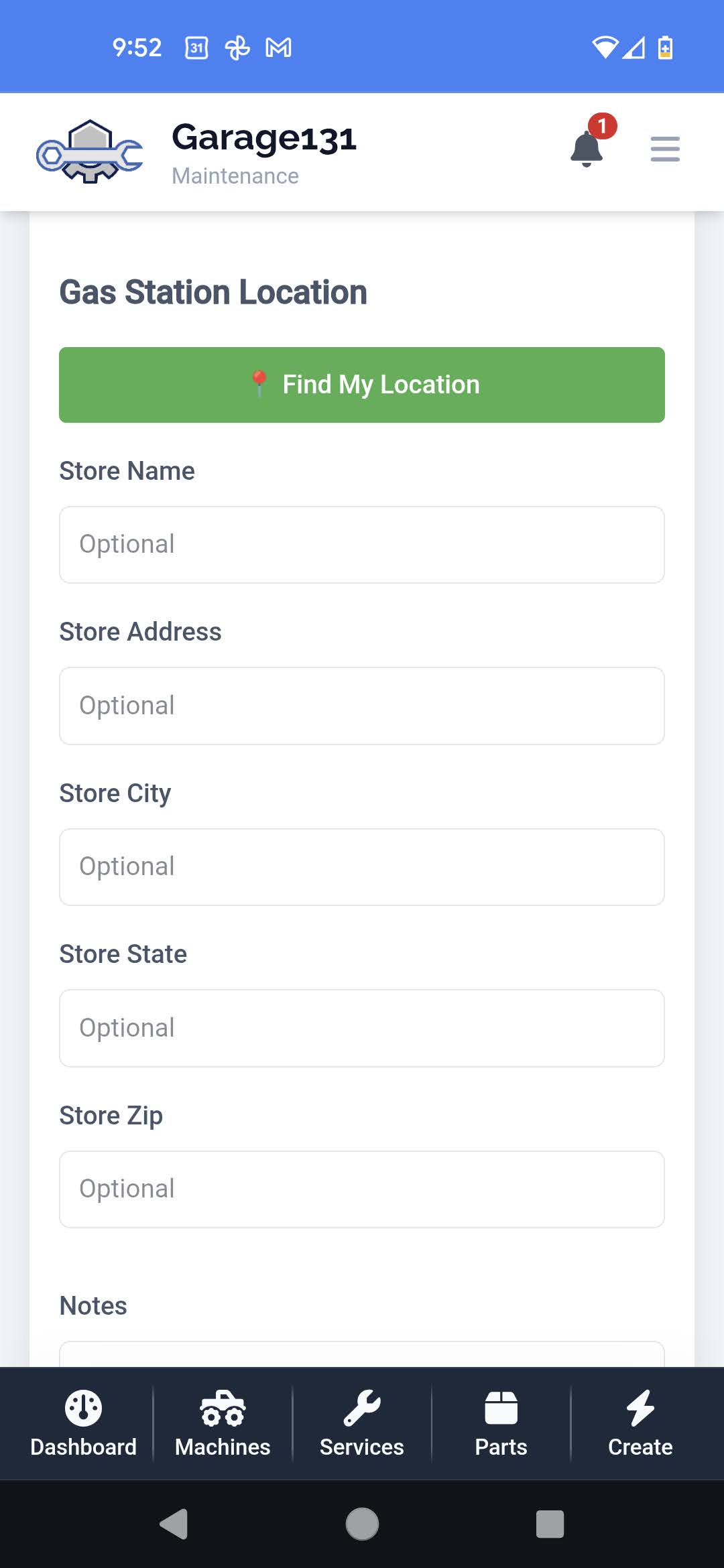 Option to manually enter a gas station or use the find button