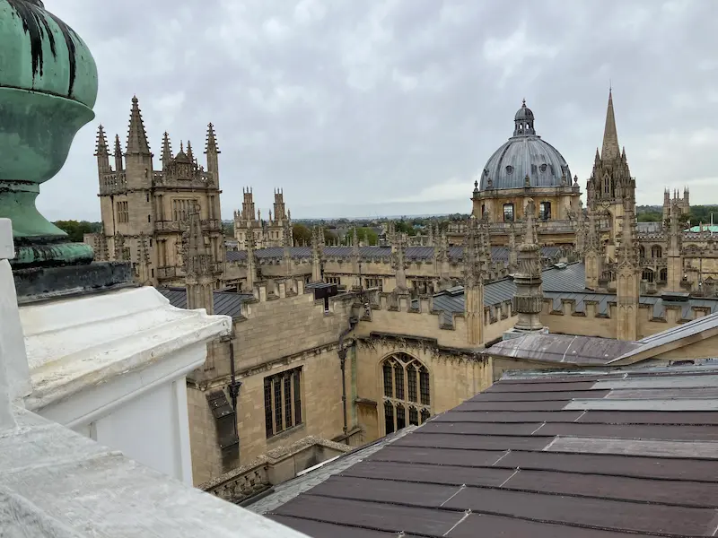 A view of the Oxford skyline, taken from the top of the Sheldonian Theatre, showing the Radcliffe Camera