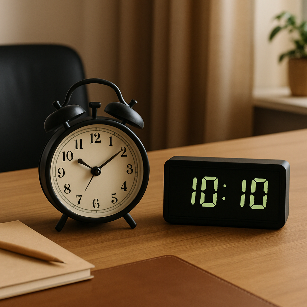 Analog vs Digital desk clock setup