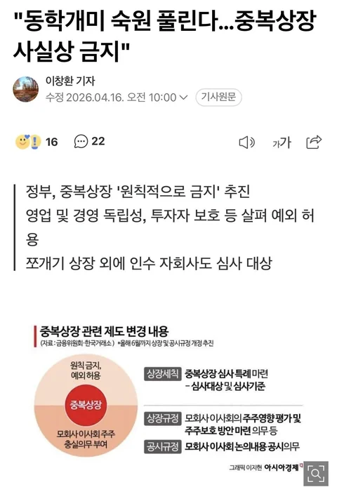 "동학개미 숙원 풀린다..중복상장 사실상 금지"28