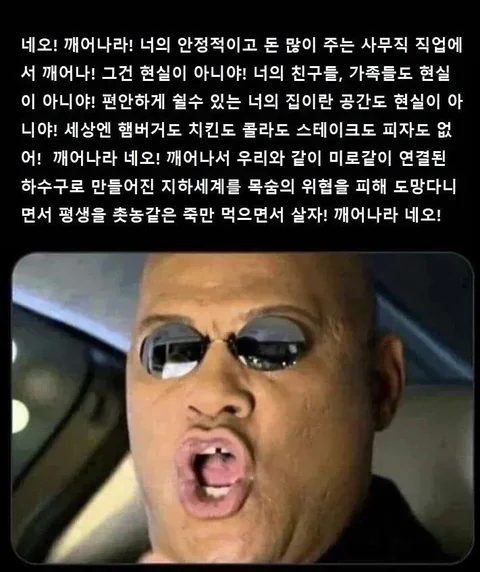 [유머]영화) 매트릭스 "네오!깨어나라!" 짤의 비밀
