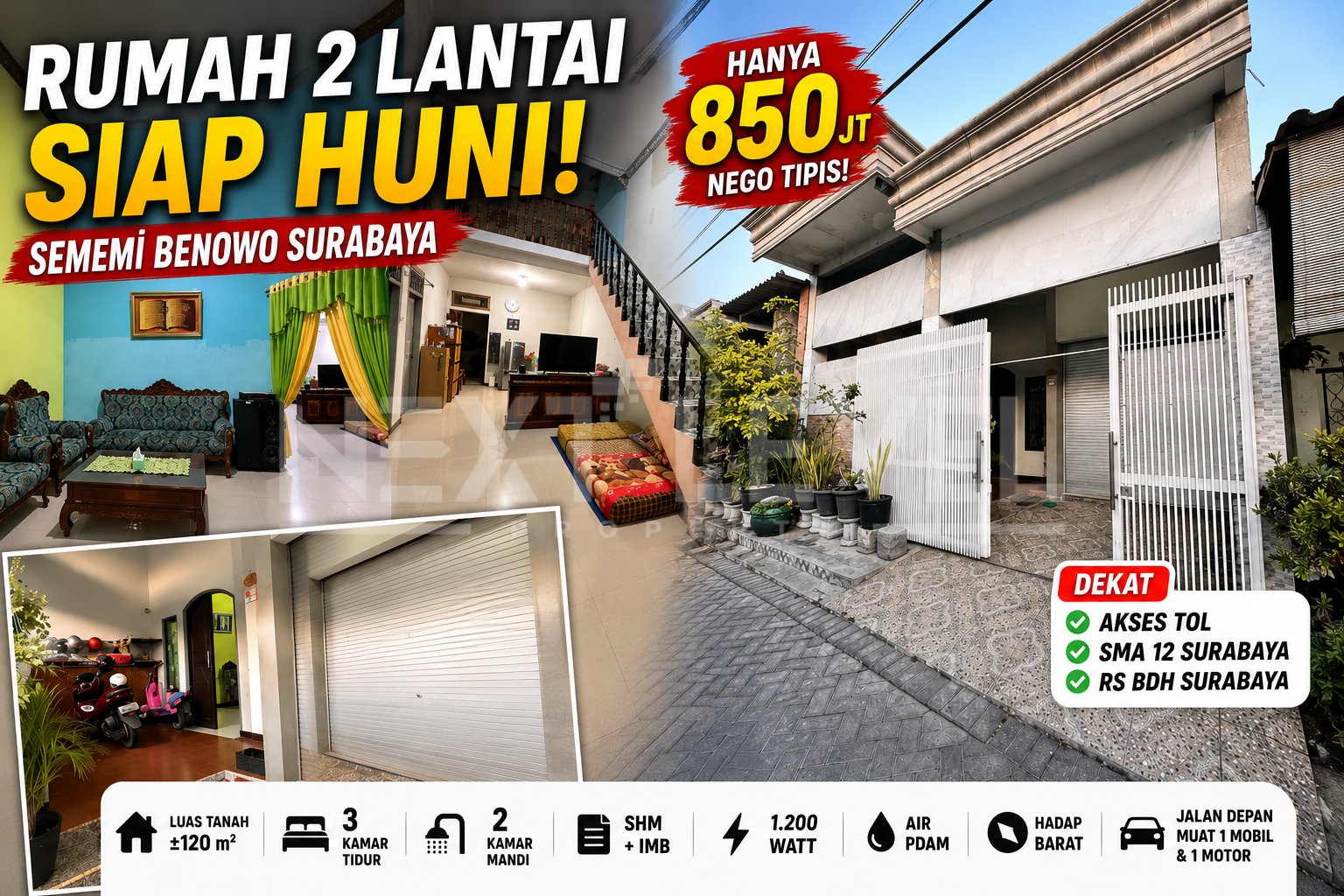 Rumah Dijual di Sememi Benowo Surabaya Barat | 2 Lantai SHM, 3 Kamar Tidur, Dekat Tol | Harga Rp850 Juta Nego