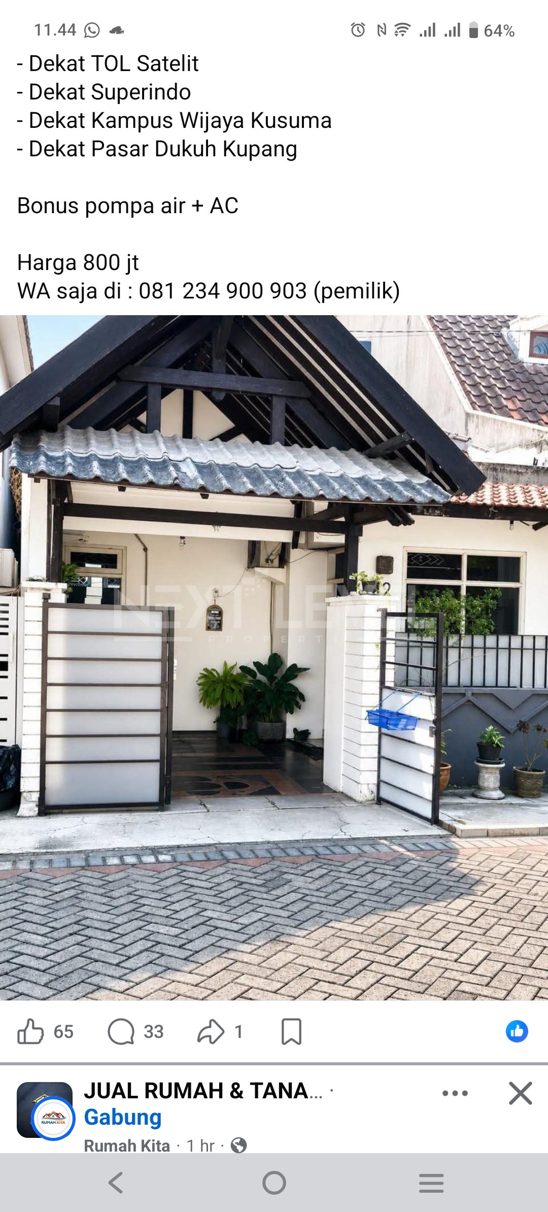 Dijual Rumah 1 Lt Di Dukuh Kupang Lokasi Strategis, Harga Murah