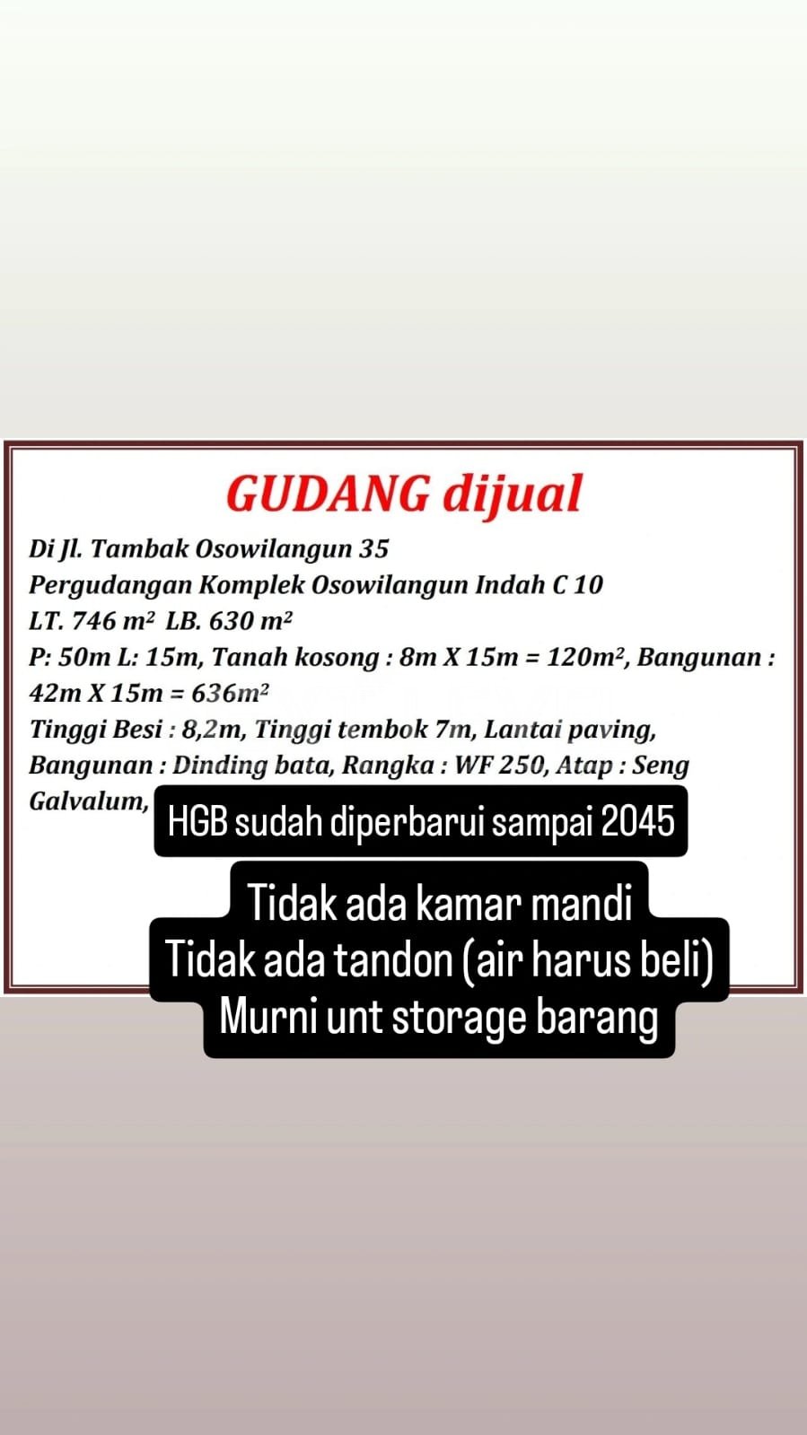 Gudang Dijual Tambak Osowilangon