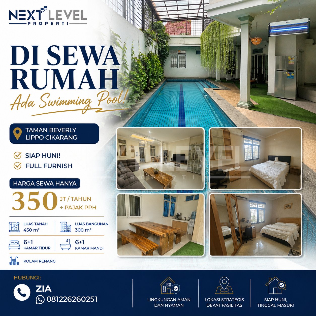 Di sewa rumah ada kolam renang, lippo cikarang