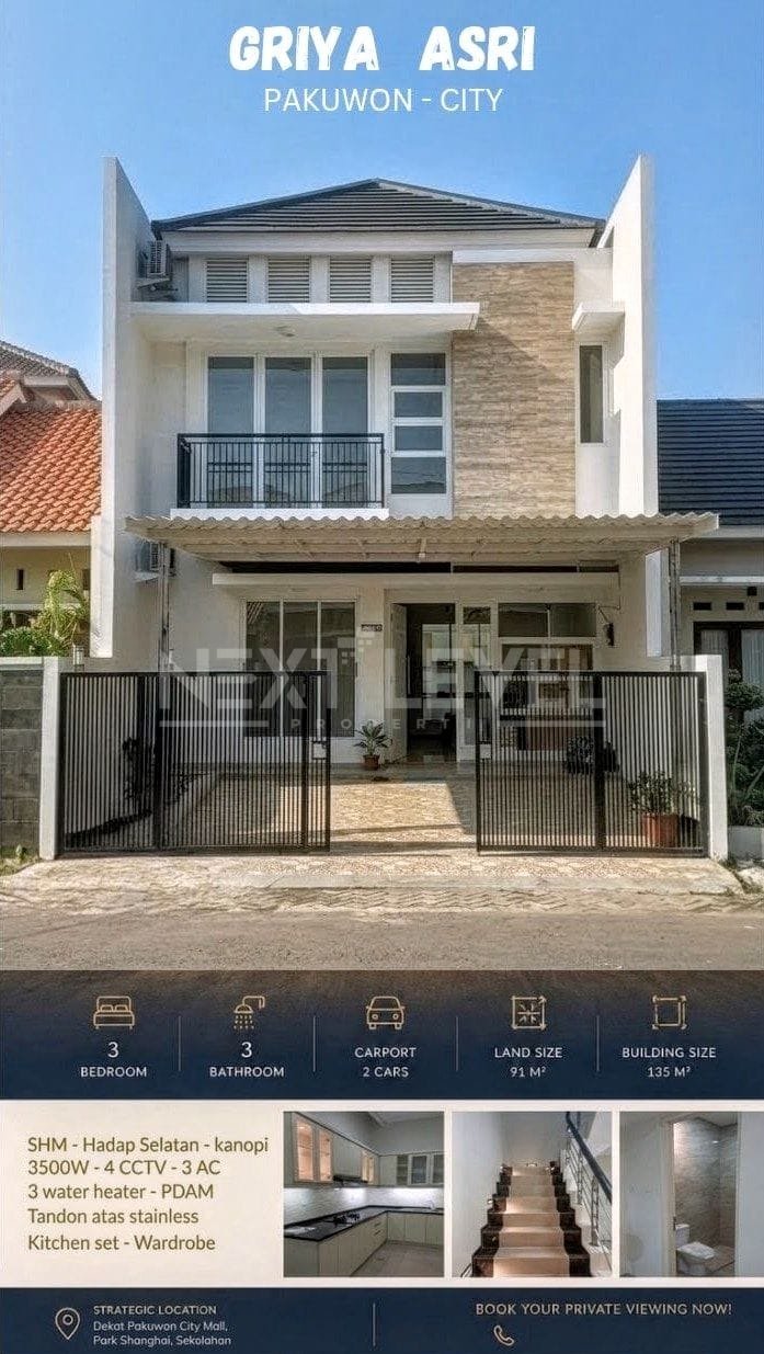 DIJUAL RUMAH PAKUWON CITY CLUSTTER GRIYA ASRI SURABAYA