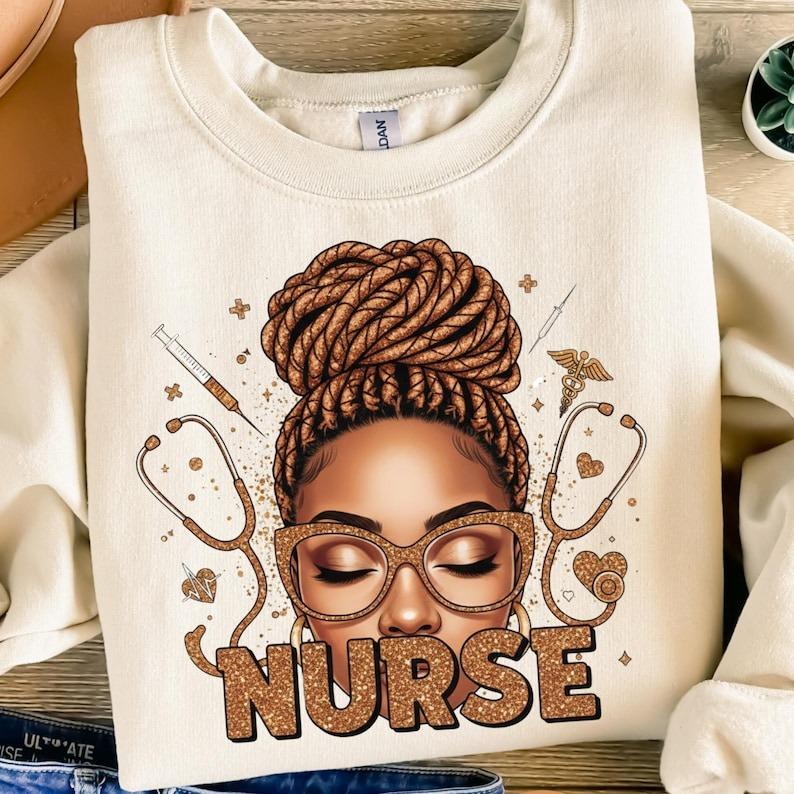 Black Nurse Sweatshirt, Brown Glitte …