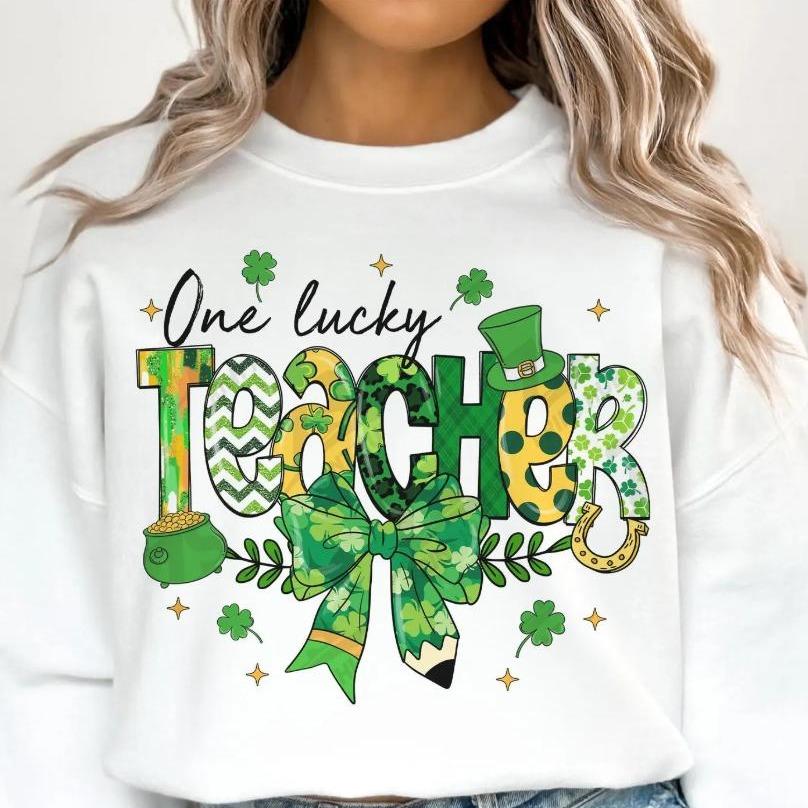 One Lucky Teacher Bow Pencil Sweatsh …