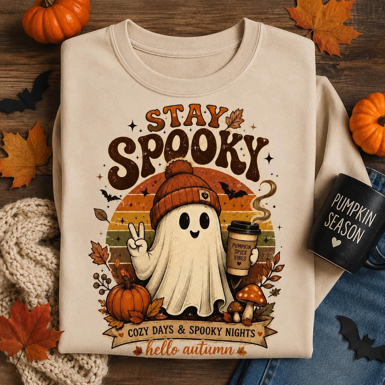Retro Autumn Ghost Sweatshirt Cozy D …