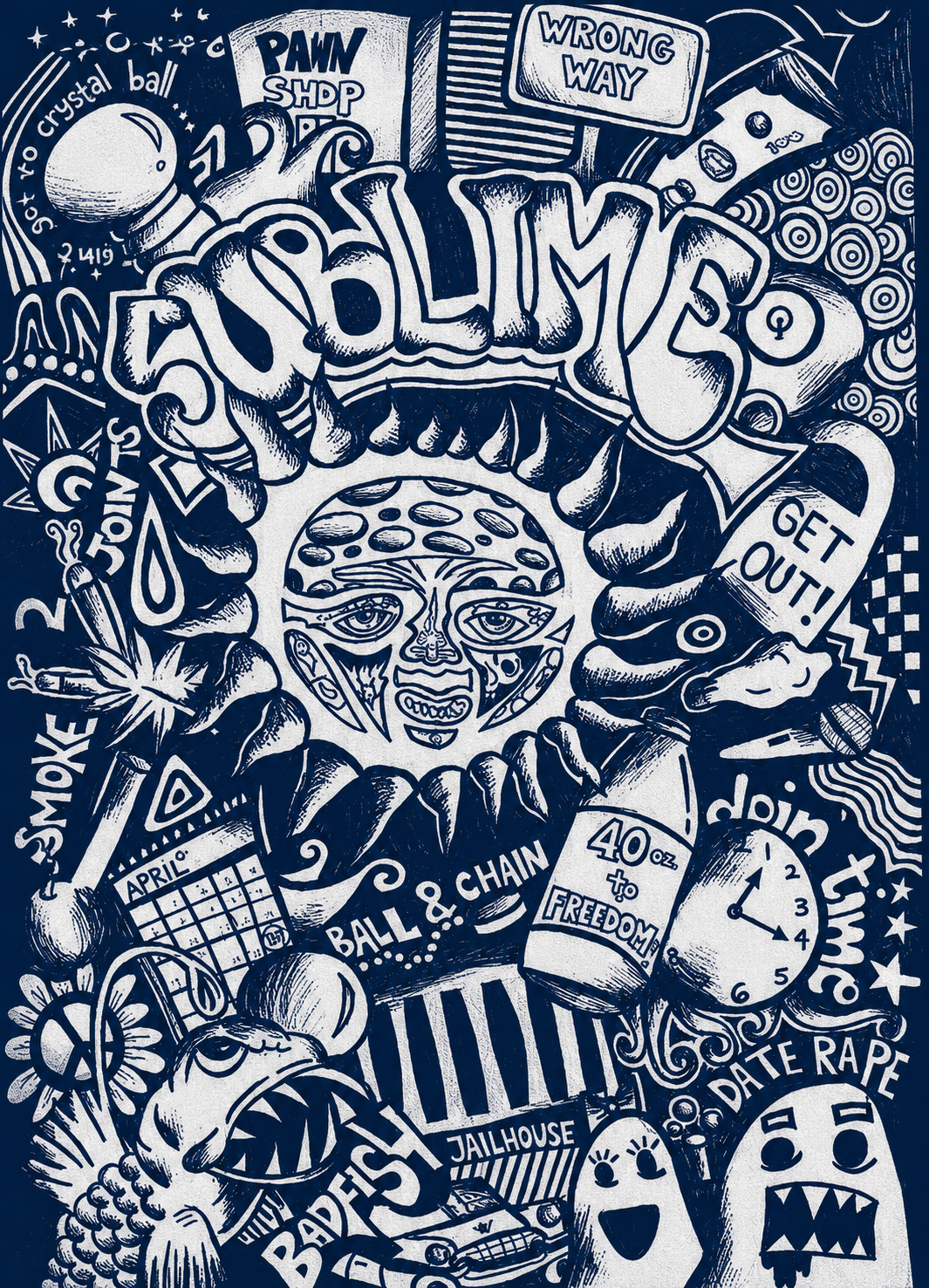 Surf Music Doodle Poster, Black and …