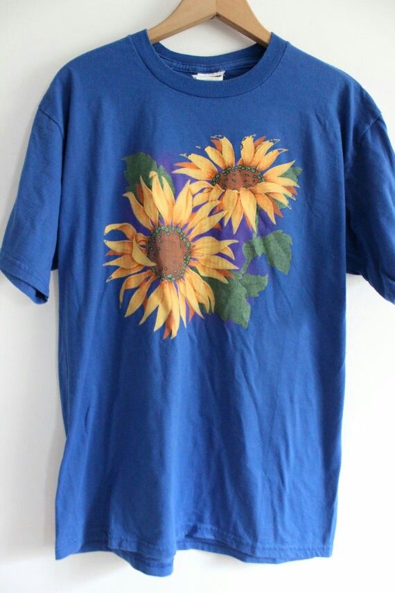 Hand-painted Sunflower Shirt, 90s Su …