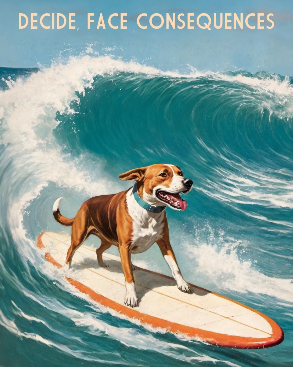 Surfing Dog Poster, Funny Pet Ocean …