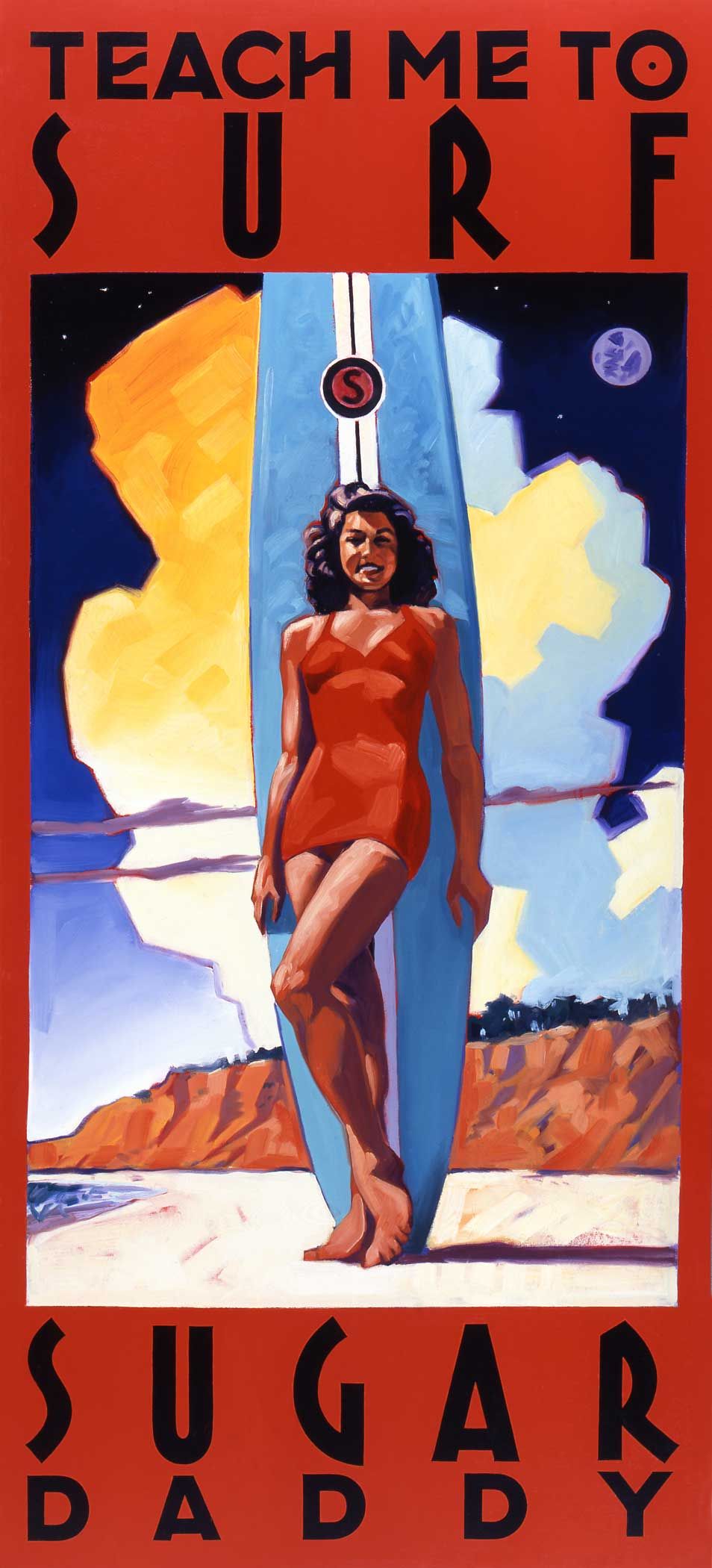 Teach Me to Surf Poster, Vintage Sur …