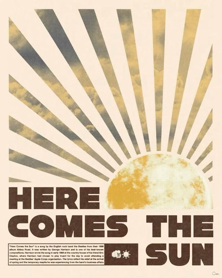 Here Comes the Sun Poster, Retro Sun …