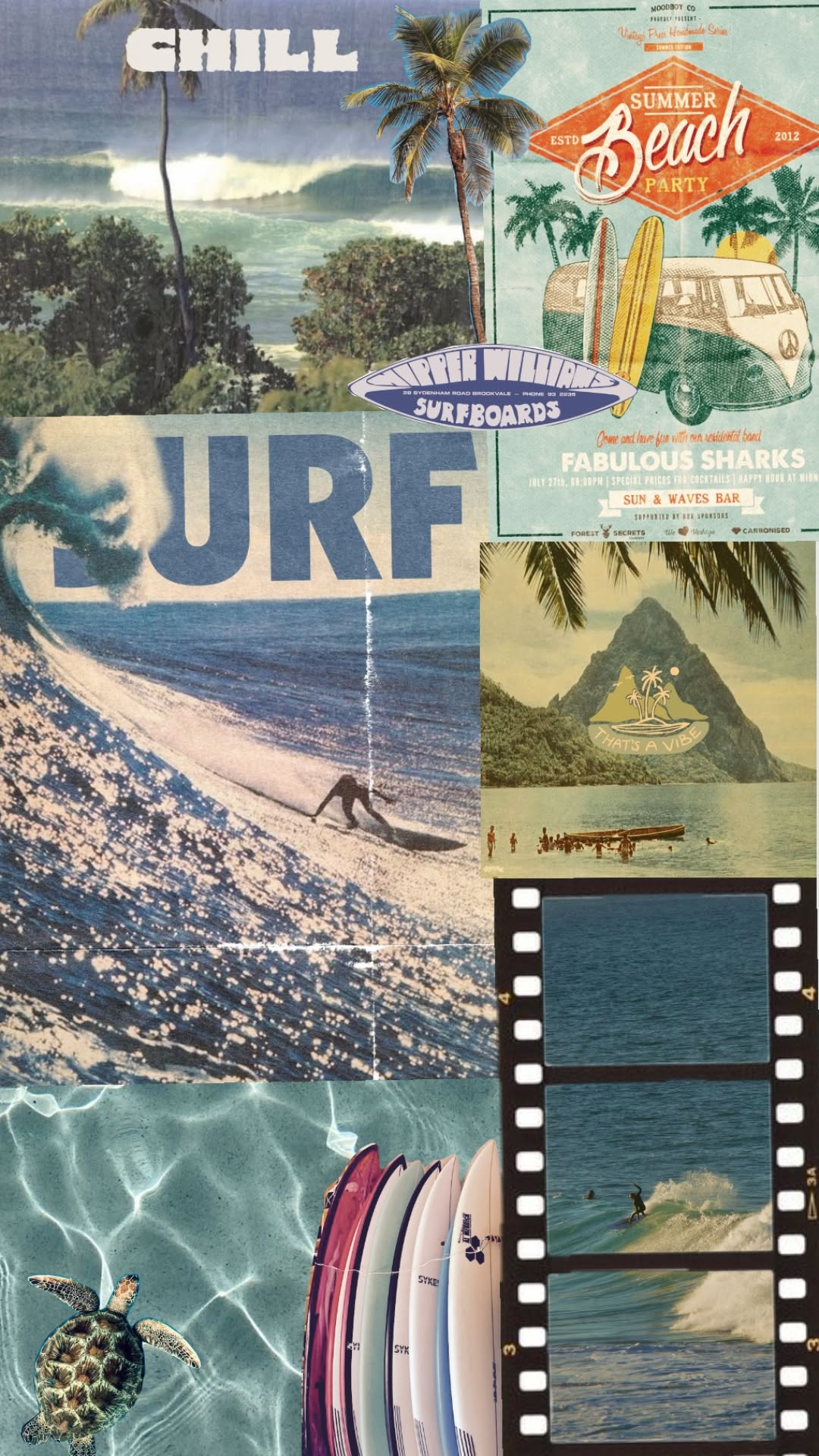 Vintage Surf Collage Poster, Retro O …