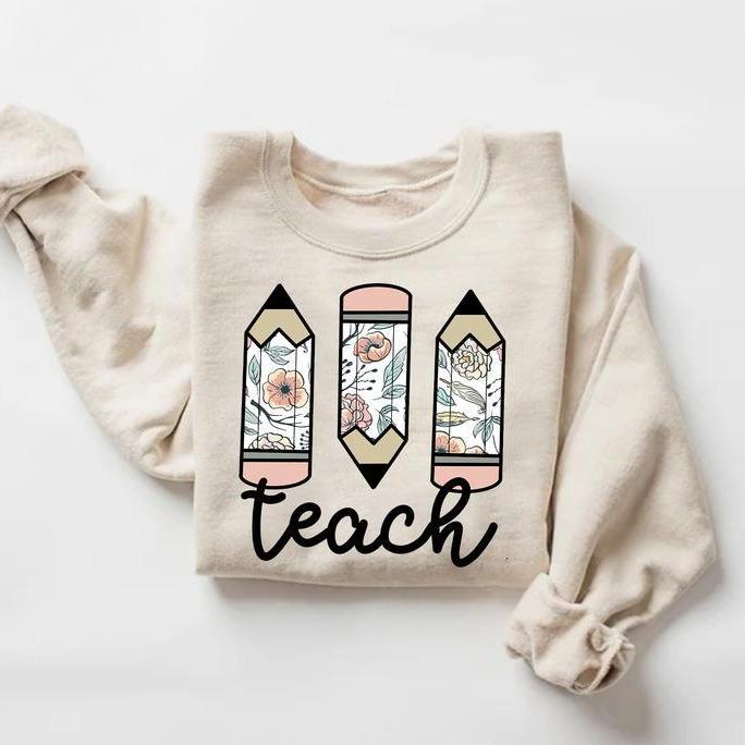 Floral Pencil Teach Sweatshirt, Teac …
