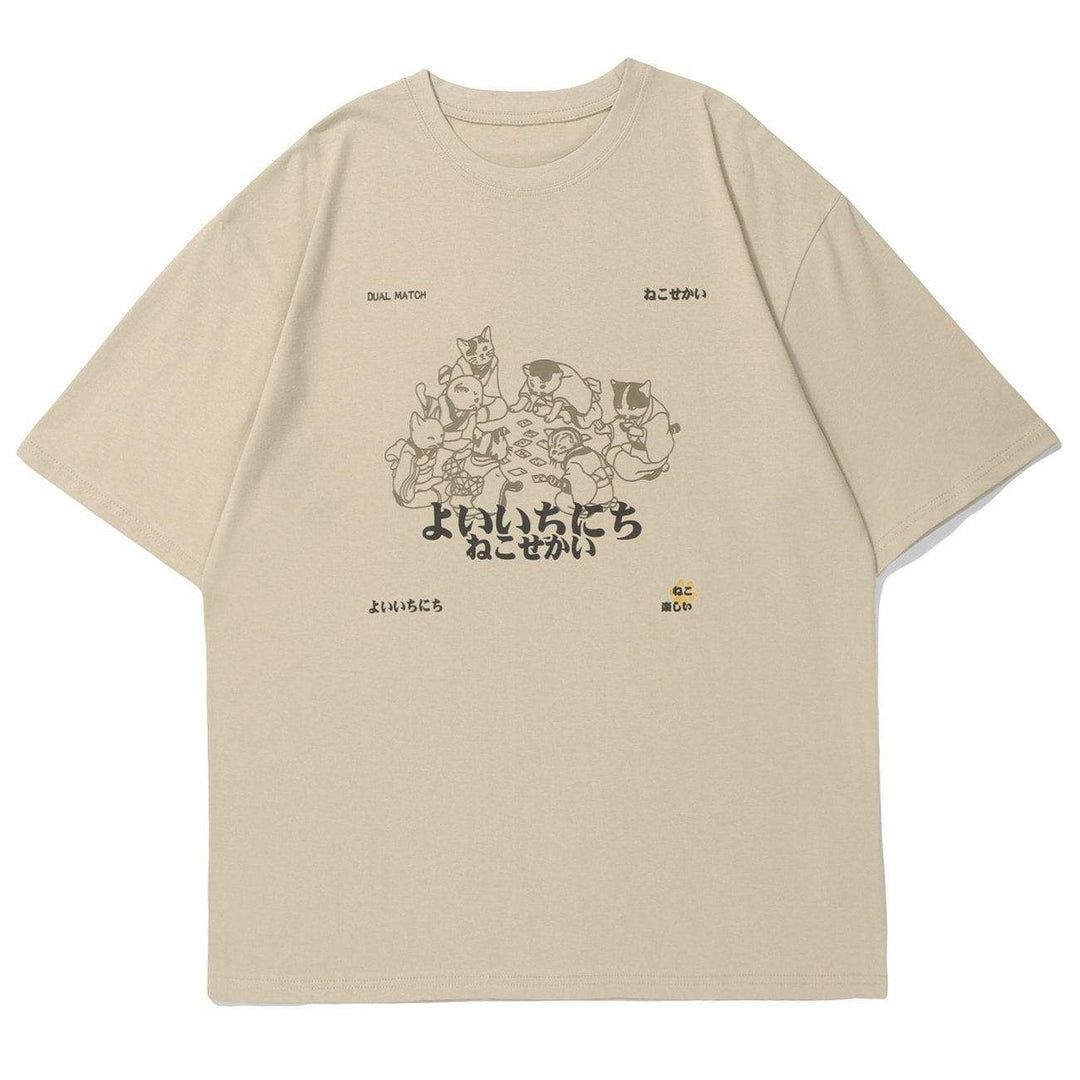 Cats Party Japanese Illustration T-S …