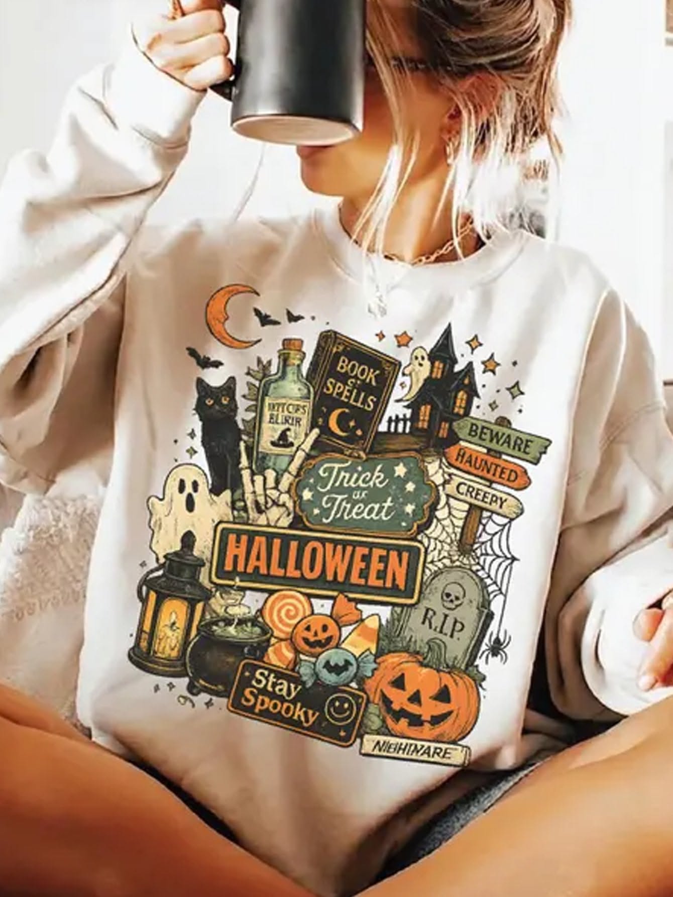 Vintage Halloween Sweatshirt, Womens &hellip;