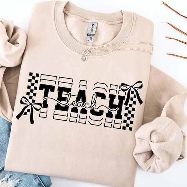 Teach Checkered Coquette Bow Sweatsh &hellip;