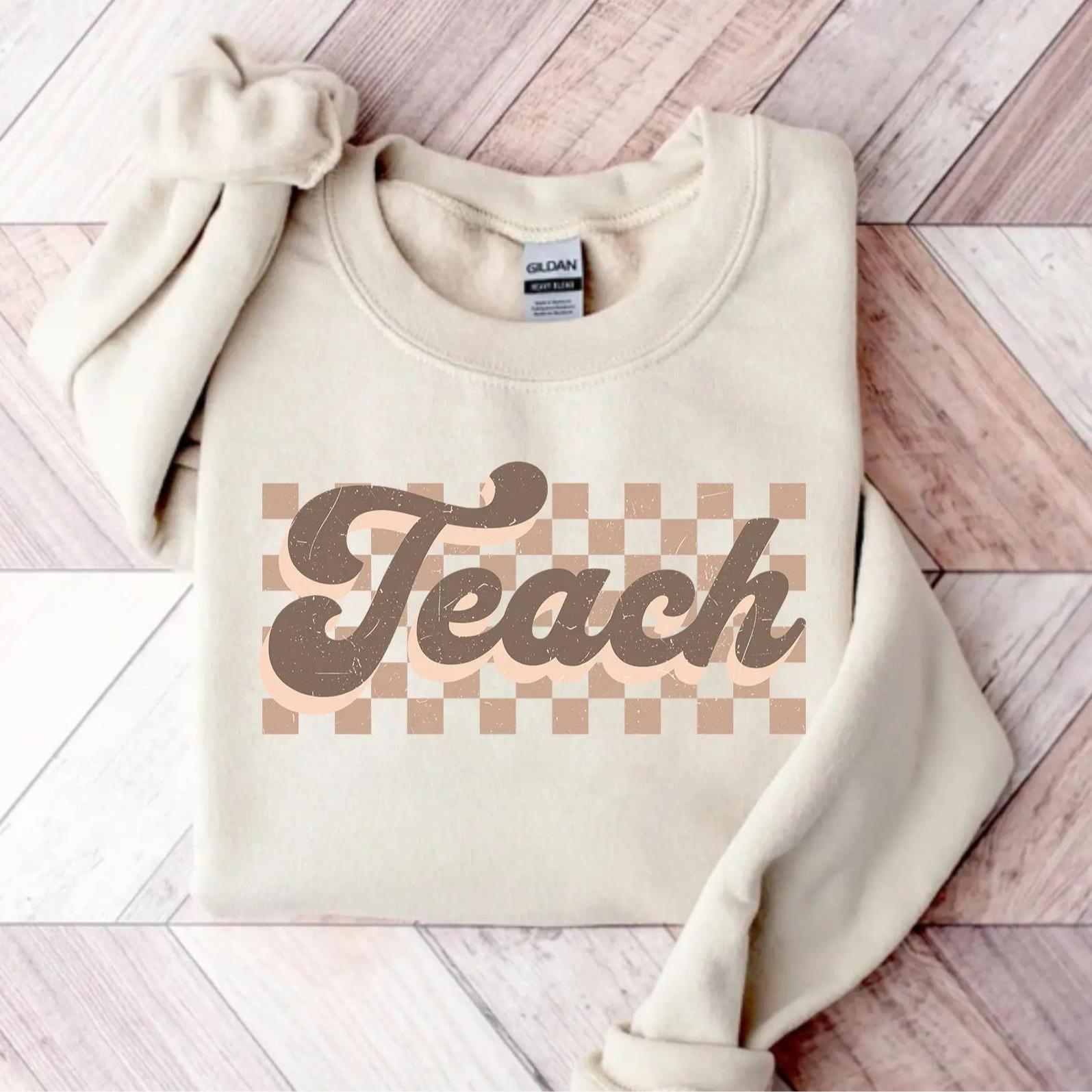 Vintage Teach Checkered Sweatshirt T &hellip;
