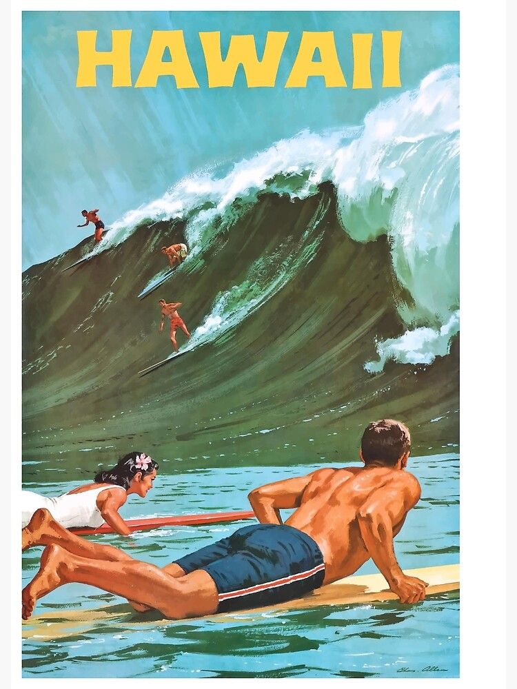 Vintage Big Wave Surfing Poster, Oce &hellip;