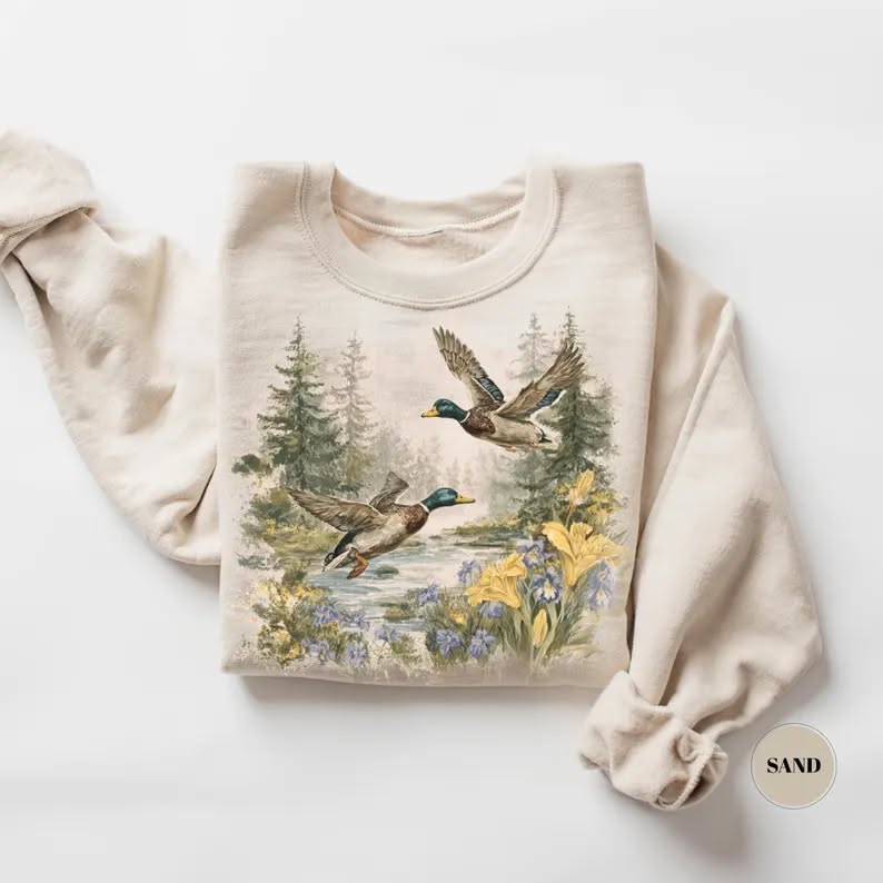 Retro Boho Mallard Ducks Sweatshirt …
