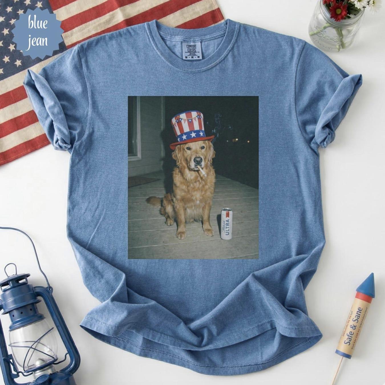 Funny Patriotic Dog Shirt, Comfort C …