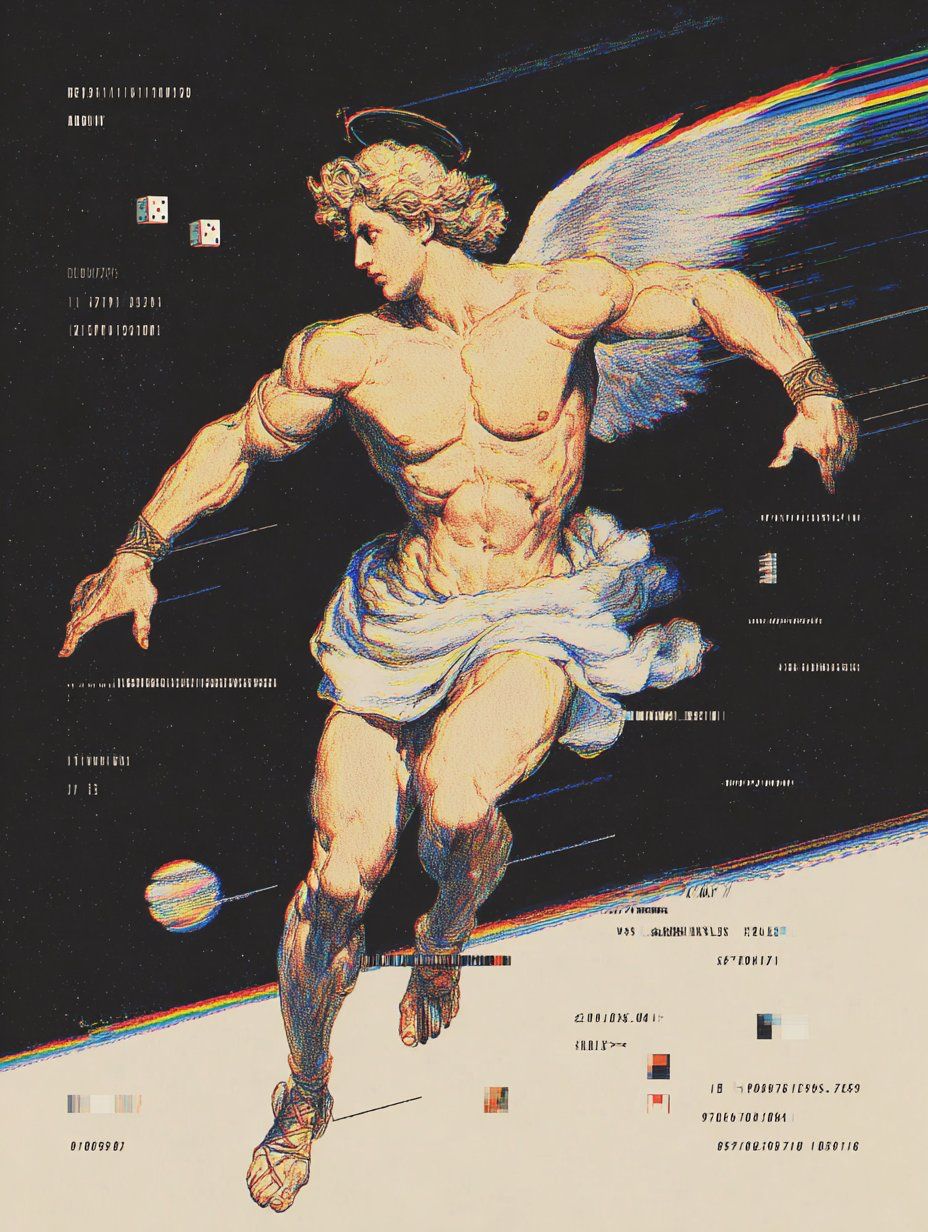 Winged Runner Poster, Surreal Mythol …