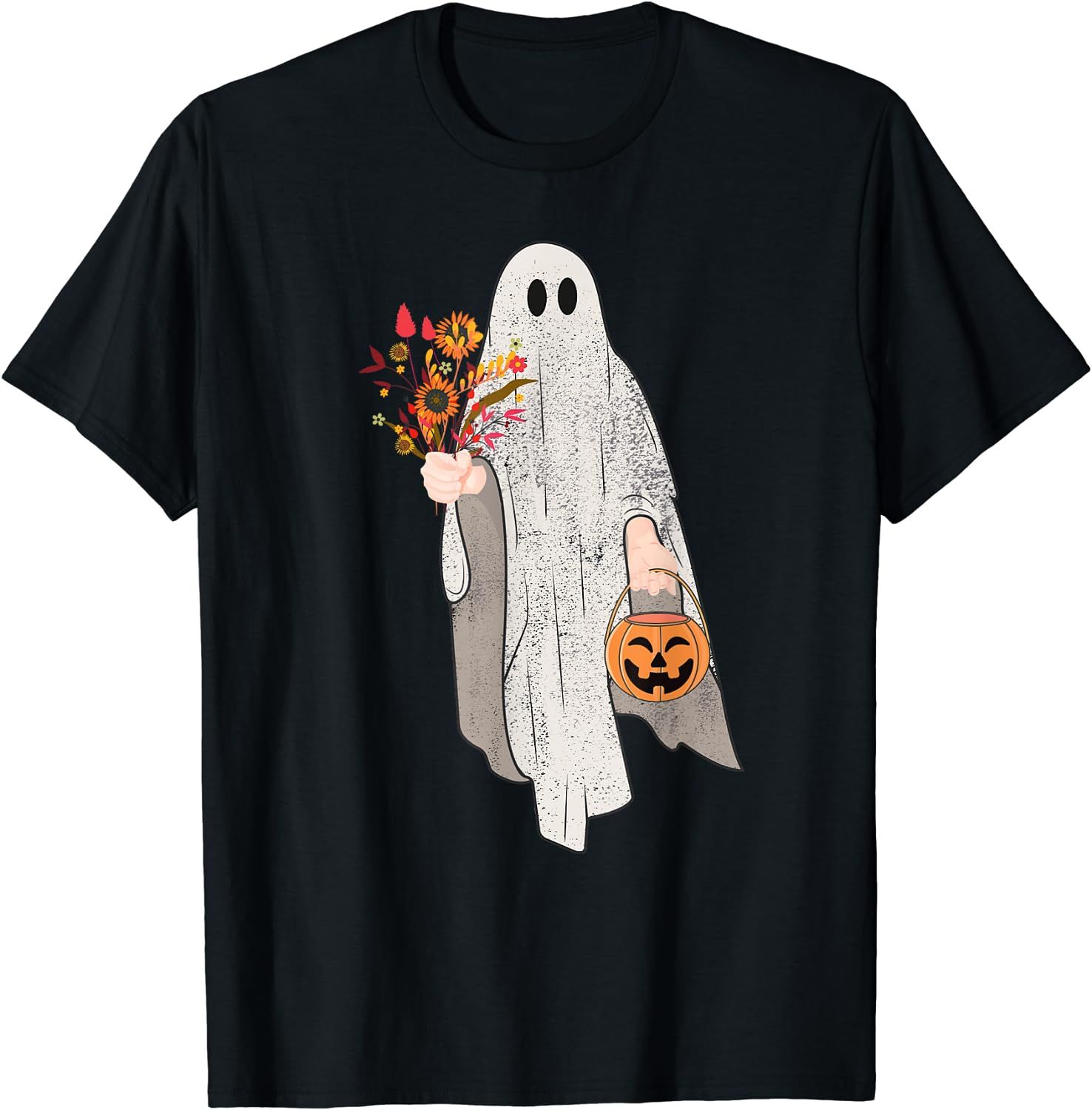 Floral Ghost Girl Pumpkin Basket T-S …