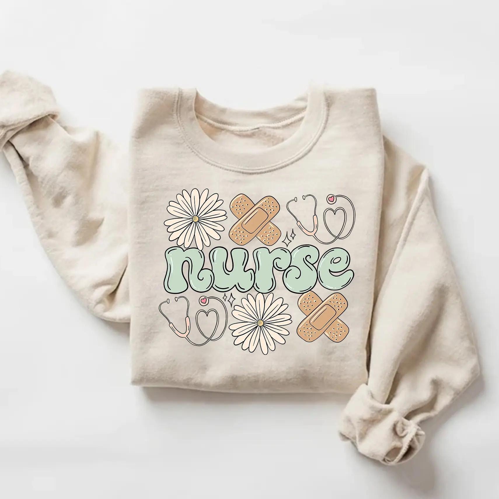 Floral Nurse Sweatshirt T-Shirt, Ste &hellip;
