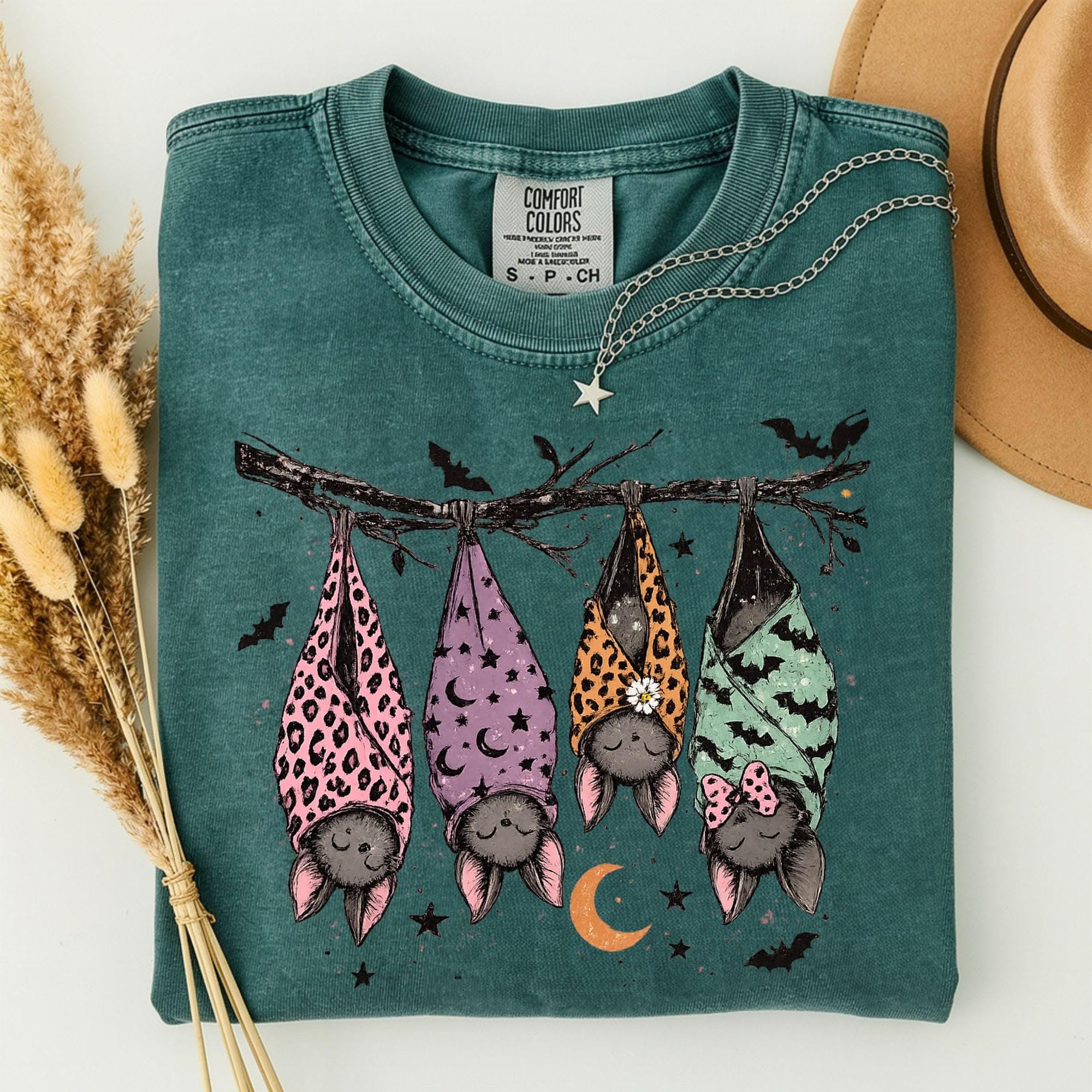 Comfort Colors Halloween Bat Shirt, …