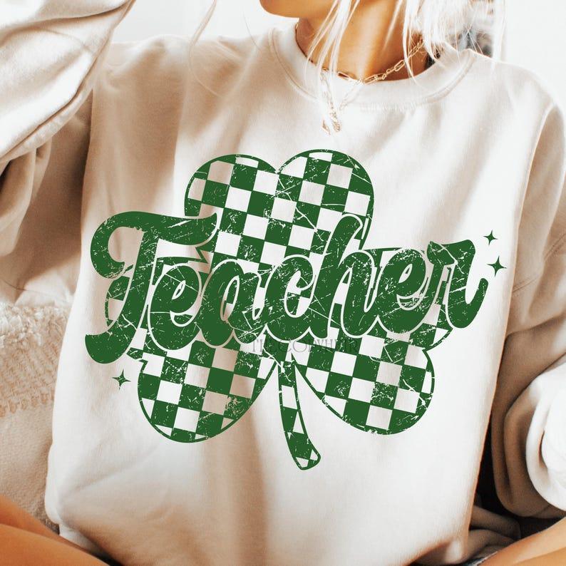 Lucky Teacher Checkered Shamrock Swe …