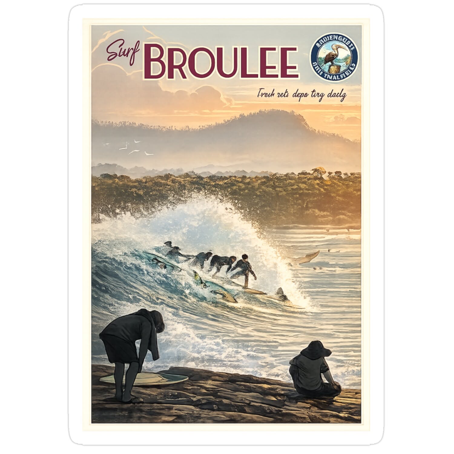 Broulee Australia Surf Poster, Vinta …