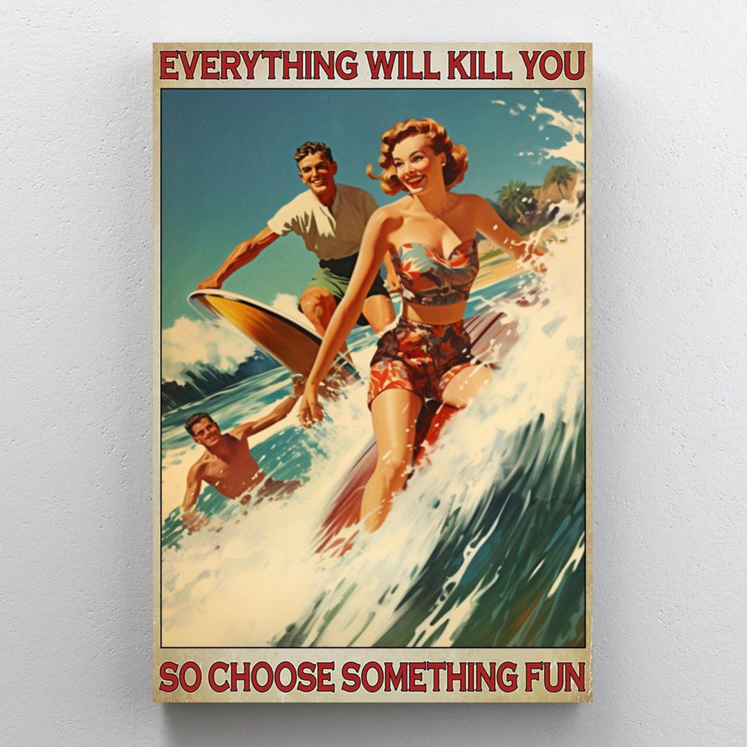 Retro Surfing Poster, Ocean Wave Wal …