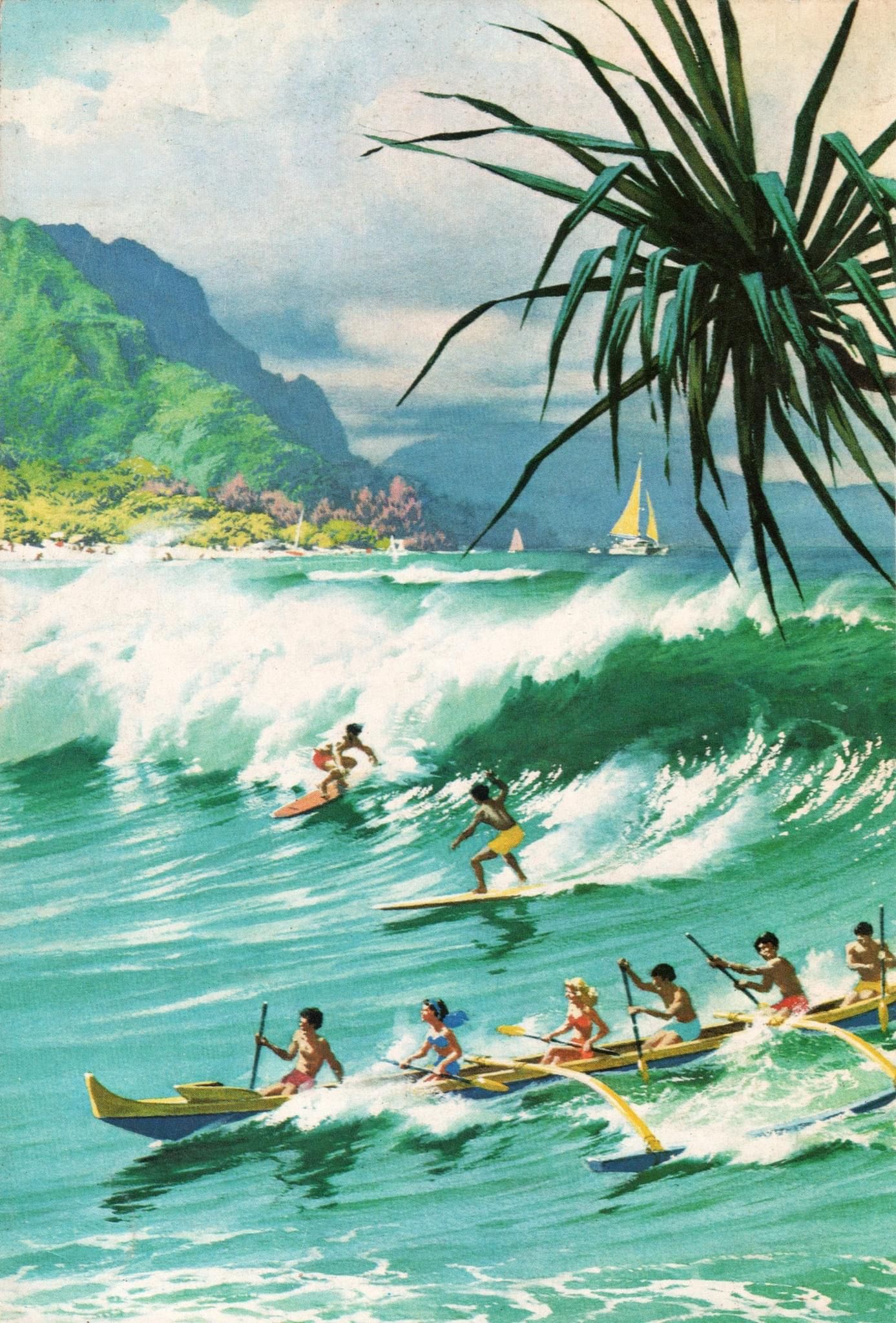 Retro Surfer Group Poster, Ocean Wav …