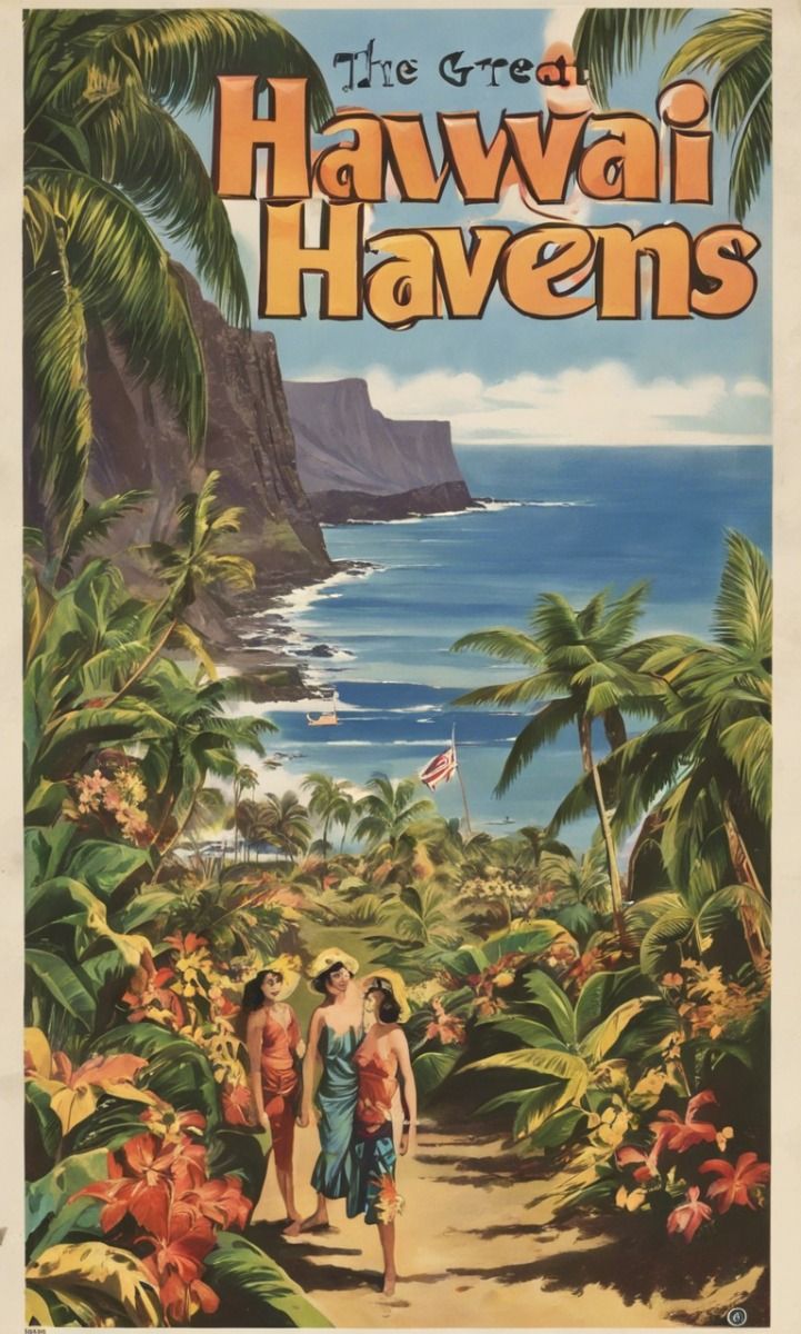 Vintage Hawaii Travel Poster, Retro …