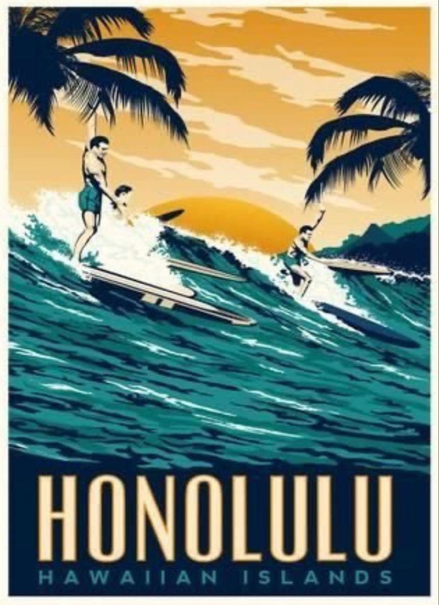 Vintage Honolulu Travel Poster, Retr …