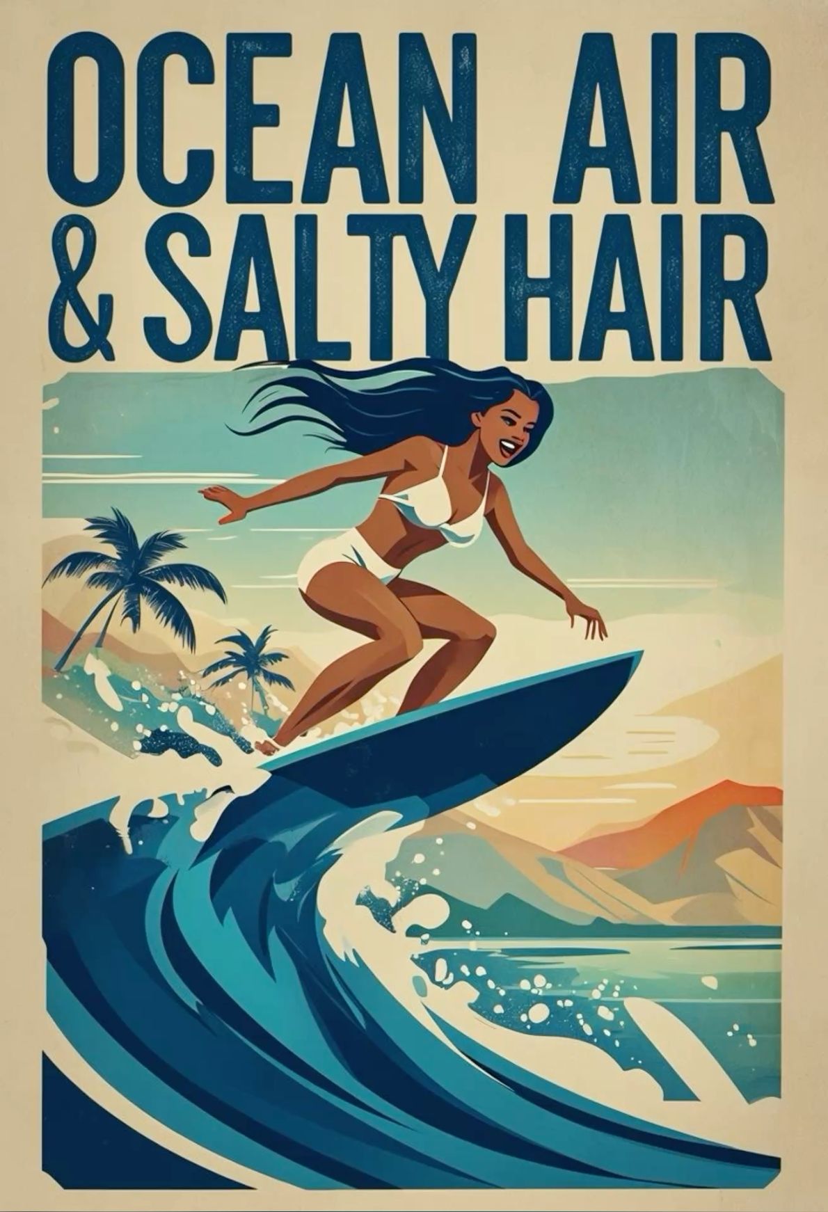 Ocean Air and Salty Hair Poster, Vin …