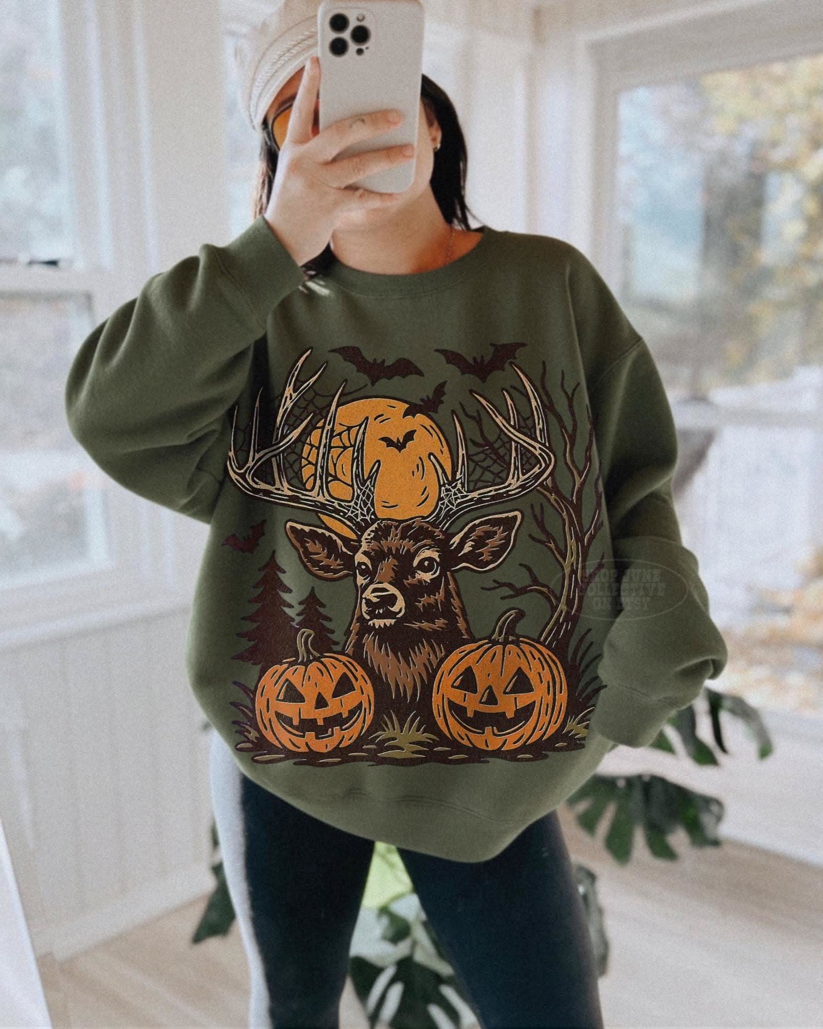 Halloween Deer Sweatshirt, Spooky Fo …