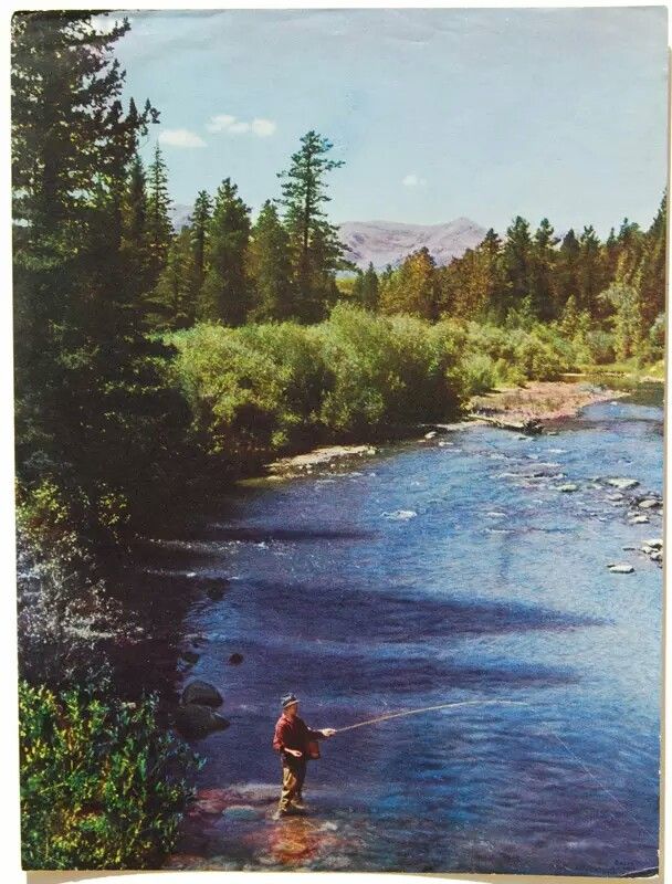 Fly Fishing River Poster, Vintage Ou …