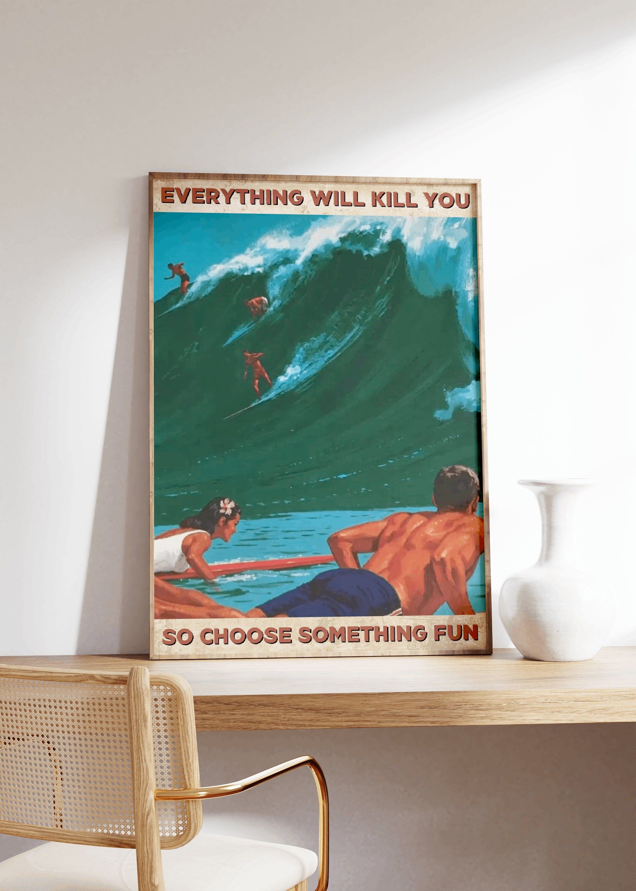 Vintage Surfing Poster, Ocean Wave W …